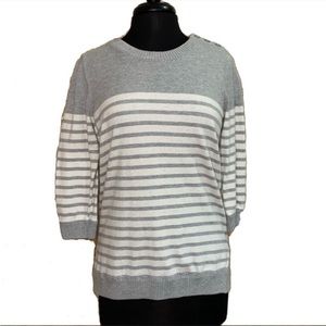 GAP Gray Striped Sweater Size Large 3/4 Length Sleeves Crew Neck